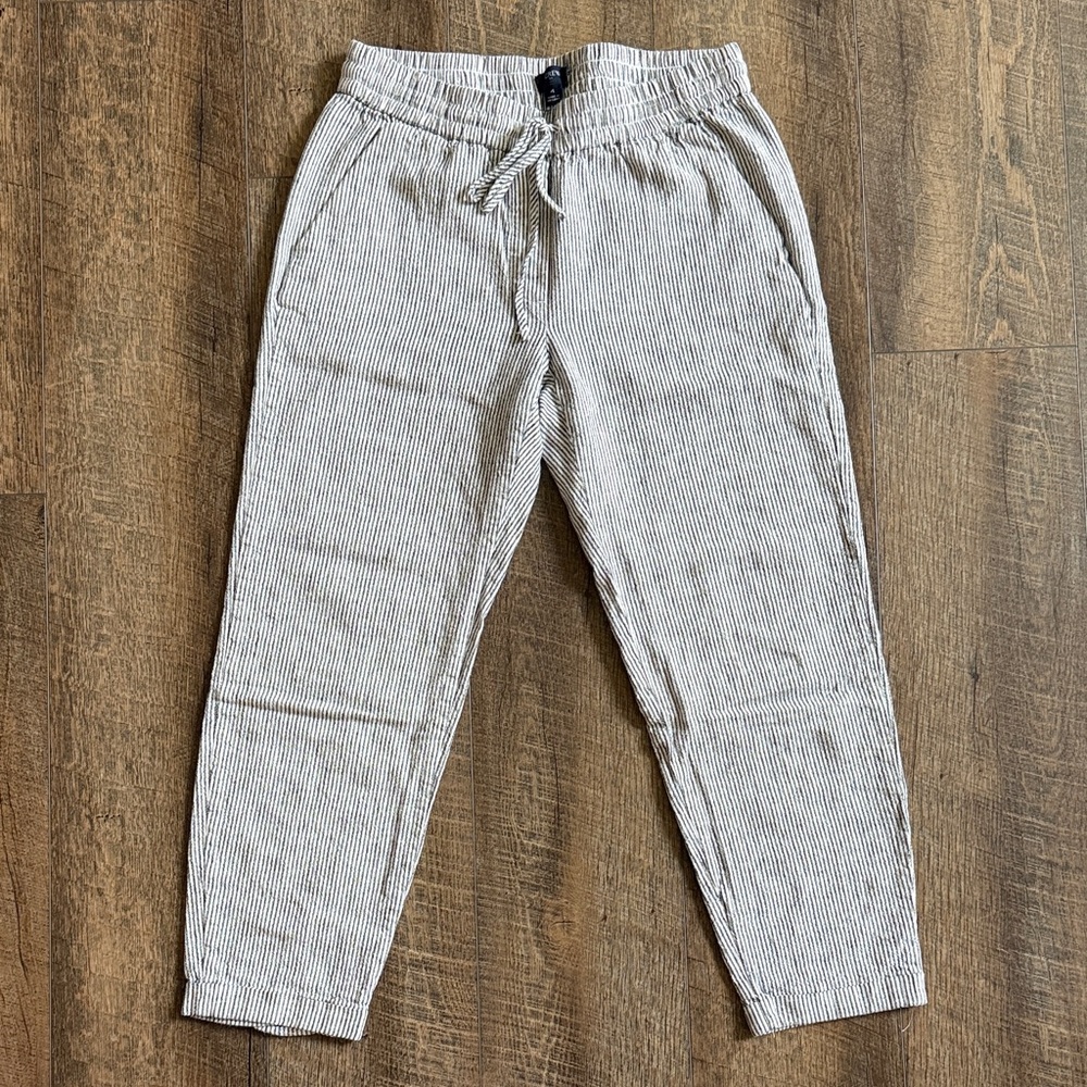 J. Crew Linen Black and White Striped Women's Cropped Pants